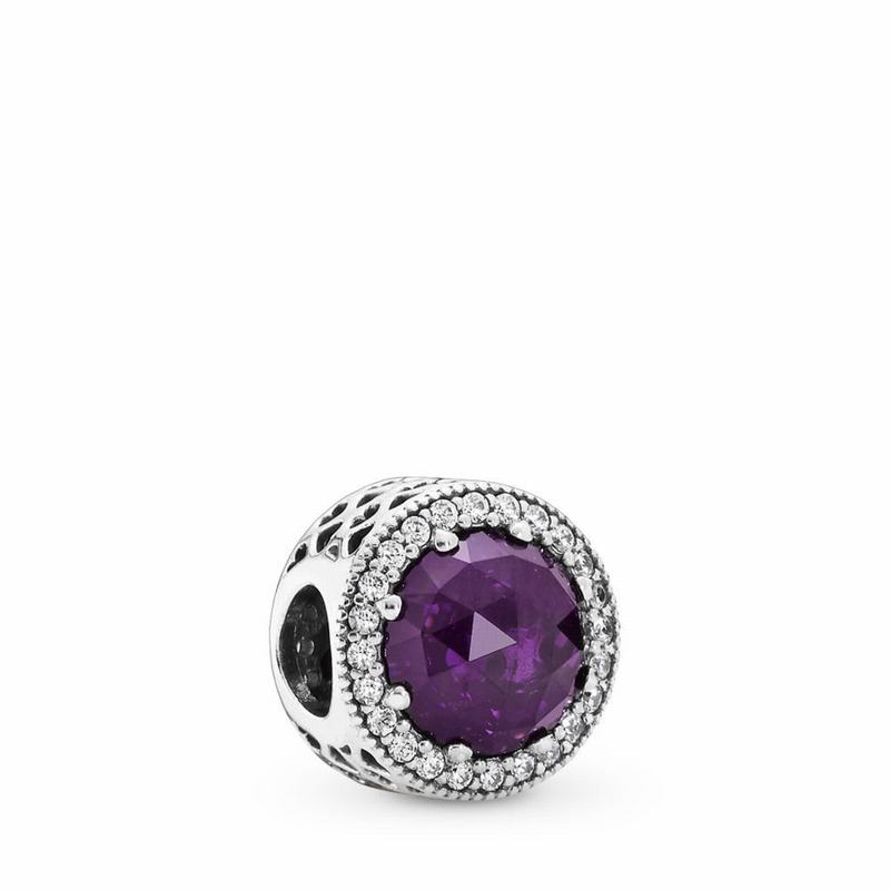Pandora Radiant Hearts Charm Europe - Sterling Silver/Purple/Mixed Stones/Cubic Zirconia - 402396SB